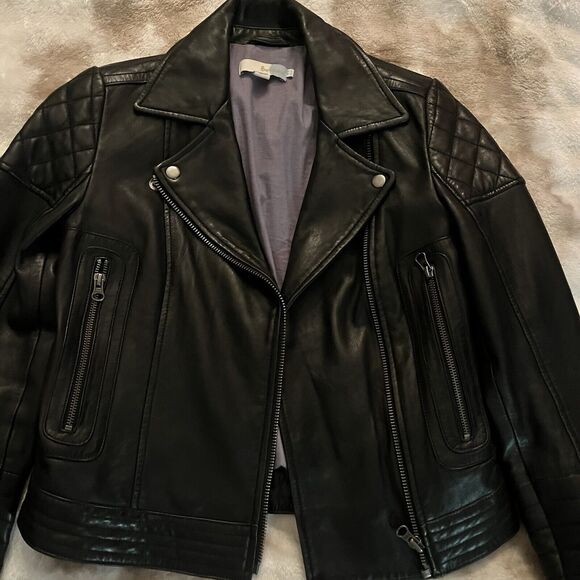 Boden Jacket Black 100% Leather Moto Biker Asymmetrical Zipper Size 4 EUC Gorg - Picture 4 of 16